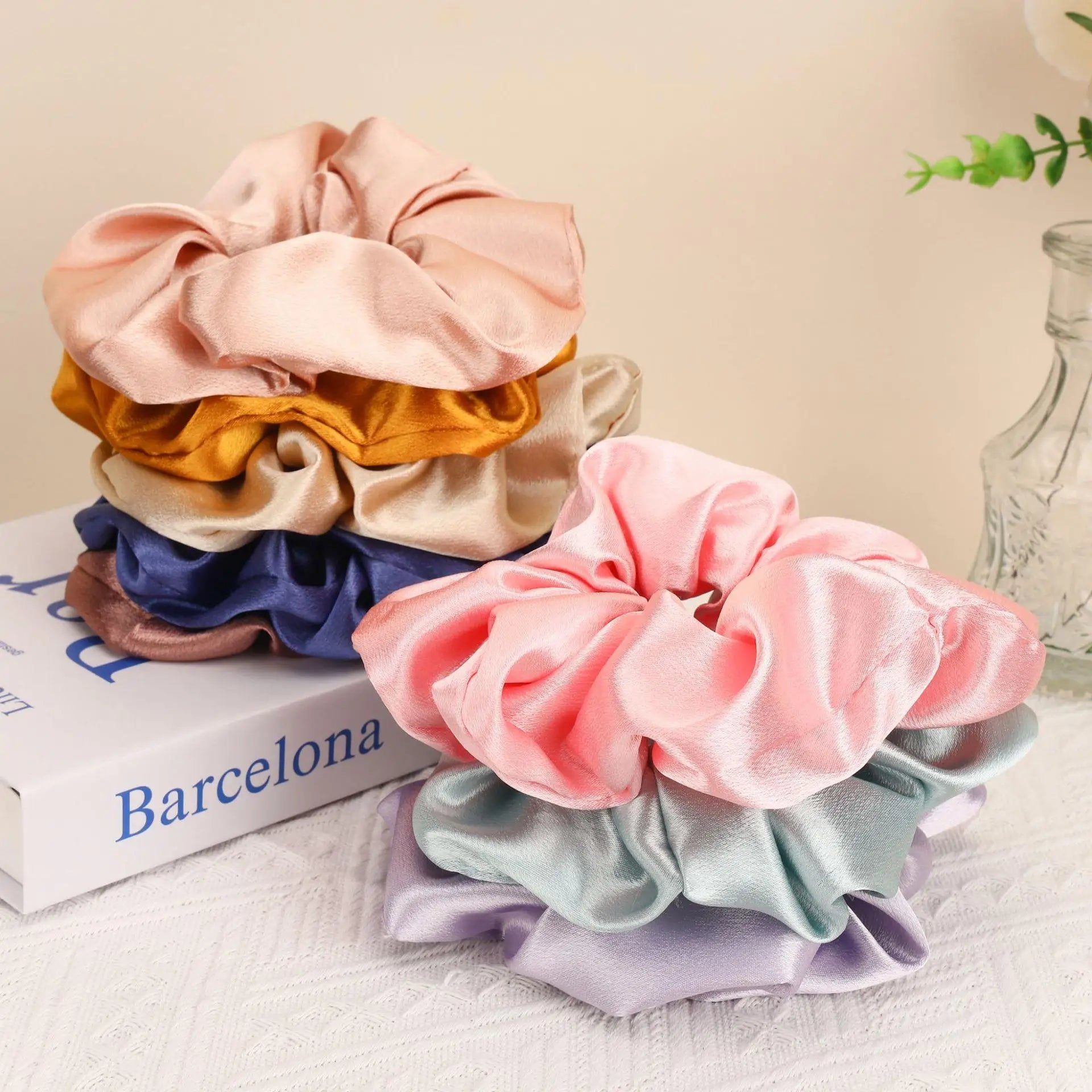 Women Silk Satin Scunchies Bright Color...
